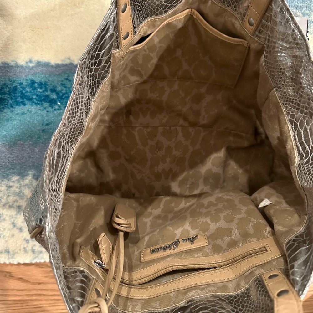 Sam Edelman shoulder bag purse metallic silver hobo tote croc embossed - Picture 5 of 8